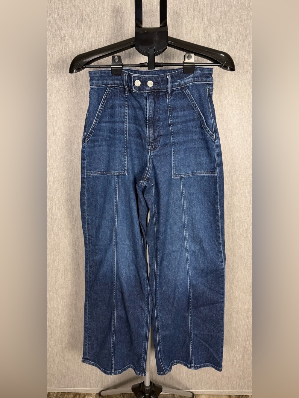 American Eagle Women’s Wide Leg Dark Blue Denim Jeans Size 8 Petite - Picture 12 of 12